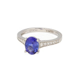 18ct White Gold 1.49ct Oval-cut Tanzanite with Tapered Diamond Soulders Ring