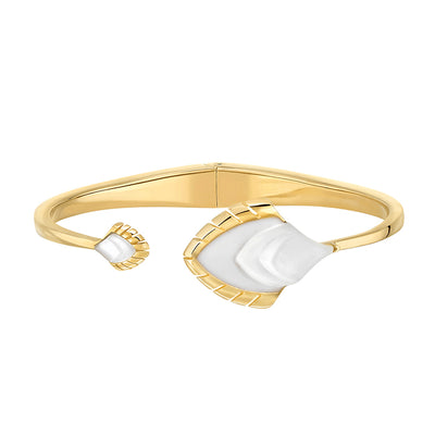Lalique Peacock Paon Bangle, White Pearly Crystal & 18k Gold Plate 10737400