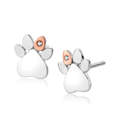 Clogau Paw Prints on My Heart, Silver Stud Earrings 3SPWP0616
