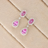 18ct White Gold 1.84ct Hexagonal and Pear-cut  Pink Sapphire and .46pts Diamond Drop Earrings