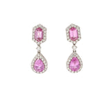 18ct White Gold 1.84ct Hexagonal and Pear-cut  Pink Sapphire and .46pts Diamond Drop Earrings