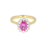 18ct Gold and Platinum1.73 Oval Pink Sapphire and Diamond Cluster Ring