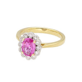 18ct Gold and Platinum1.73 Oval Pink Sapphire and Diamond Cluster Ring