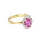 18ct Gold and Platinum1.73 Oval Pink Sapphire and Diamond Cluster Ring