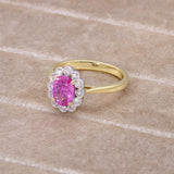 18ct Gold and Platinum1.73 Oval Pink Sapphire and Diamond Cluster Ring