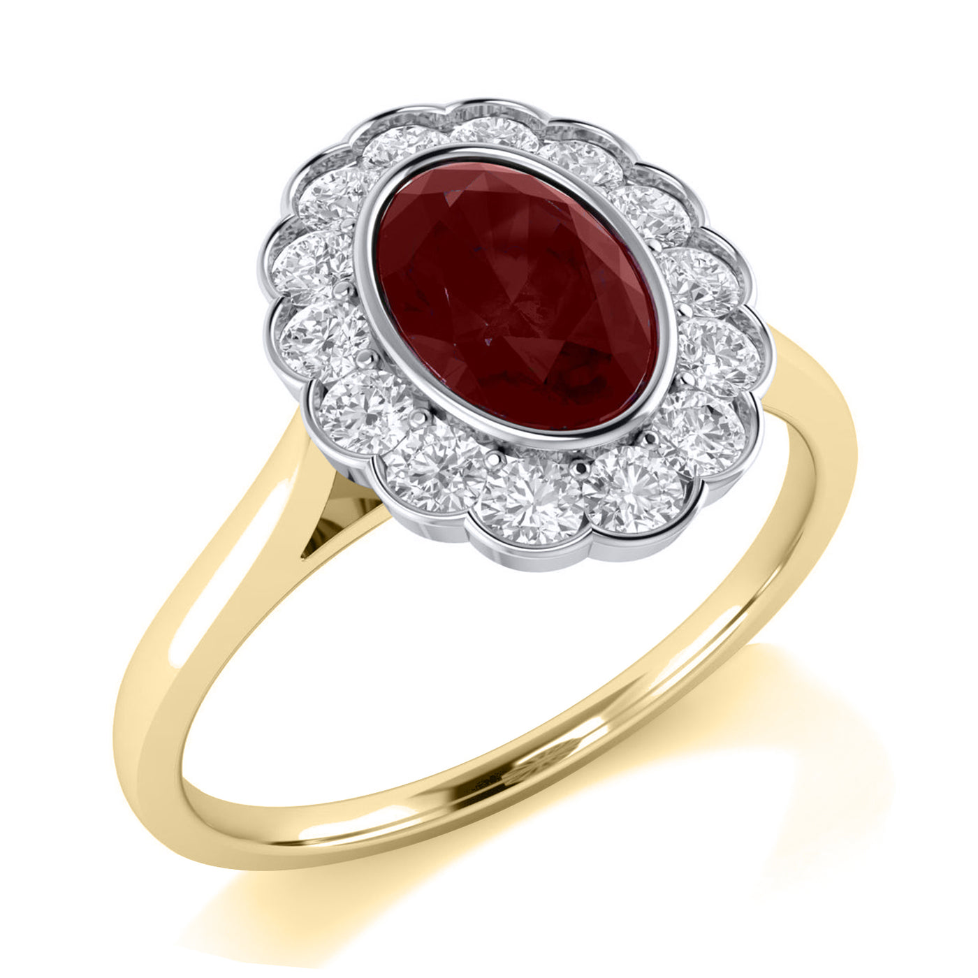 18ct Yellow Gold Ruby & Diamond Halo Ring