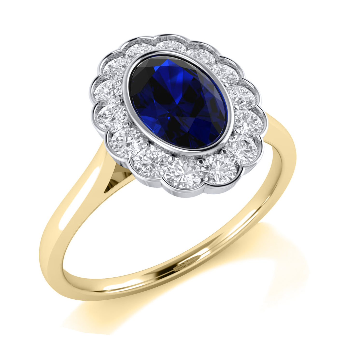 18ct Yellow Gold Sapphire & Diamond Halo Ring