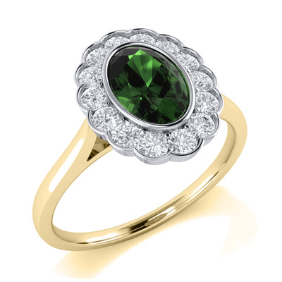 18ct Yellow Gold Emerald & Diamond Halo Ring