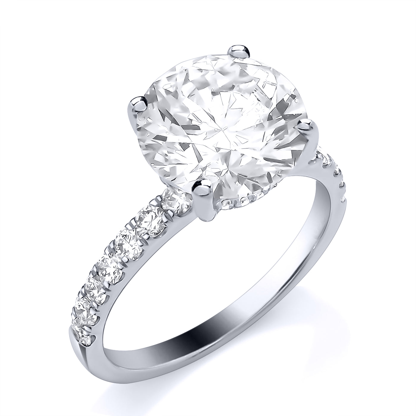 Platinum Laboratory-Grown Diamond 3ct Round Solitaire with Hidden Halo & Shoulder Diamonds