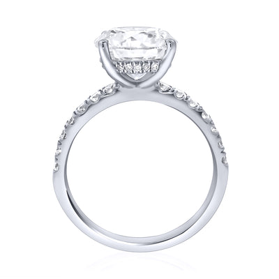 Platinum Laboratory-Grown Diamond 3ct Round Solitaire with Hidden Halo & Shoulder Diamonds