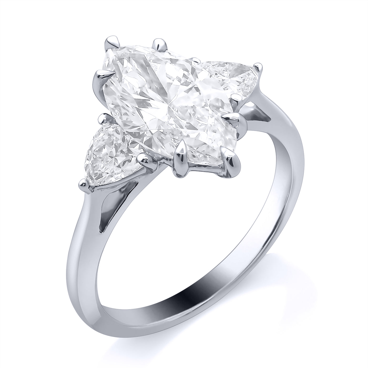 Platinum Laboratory-Grown Diamond 2ct Marquise with Trilliant Cuts Trilogy Ring