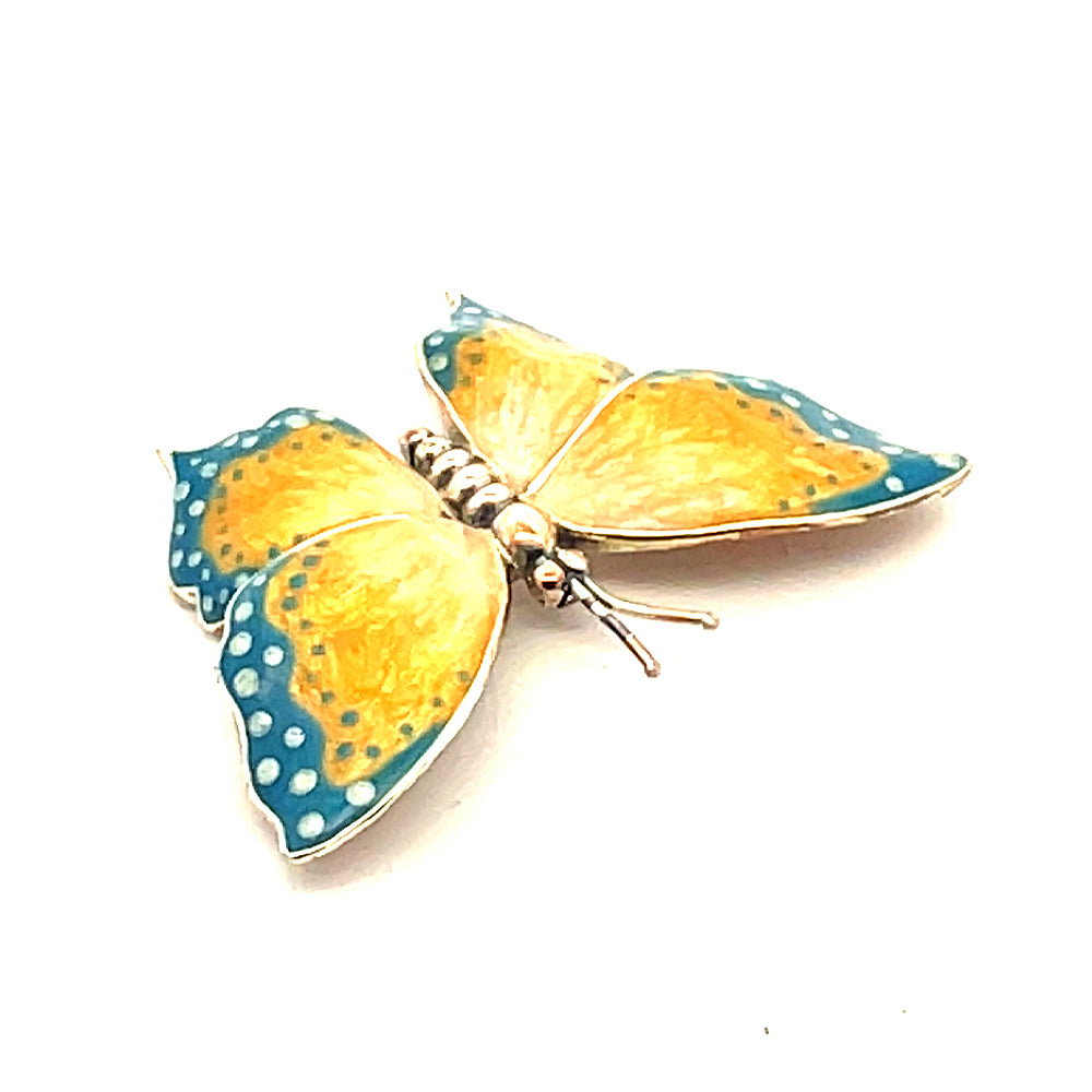Saturno Silver Enamel Butterfly Brooch – Blue & Yellow