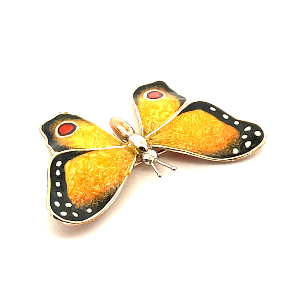 Saturno Silver Enamel Butterfly Brooch –  Yellow & Black