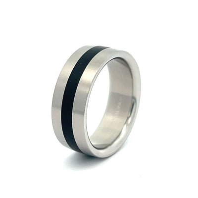 8mm Stainless Steel Black Line Ring - Size Q
