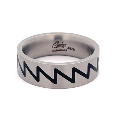 7mm Stainless Steel Black Zig-Zag Ring - Size S