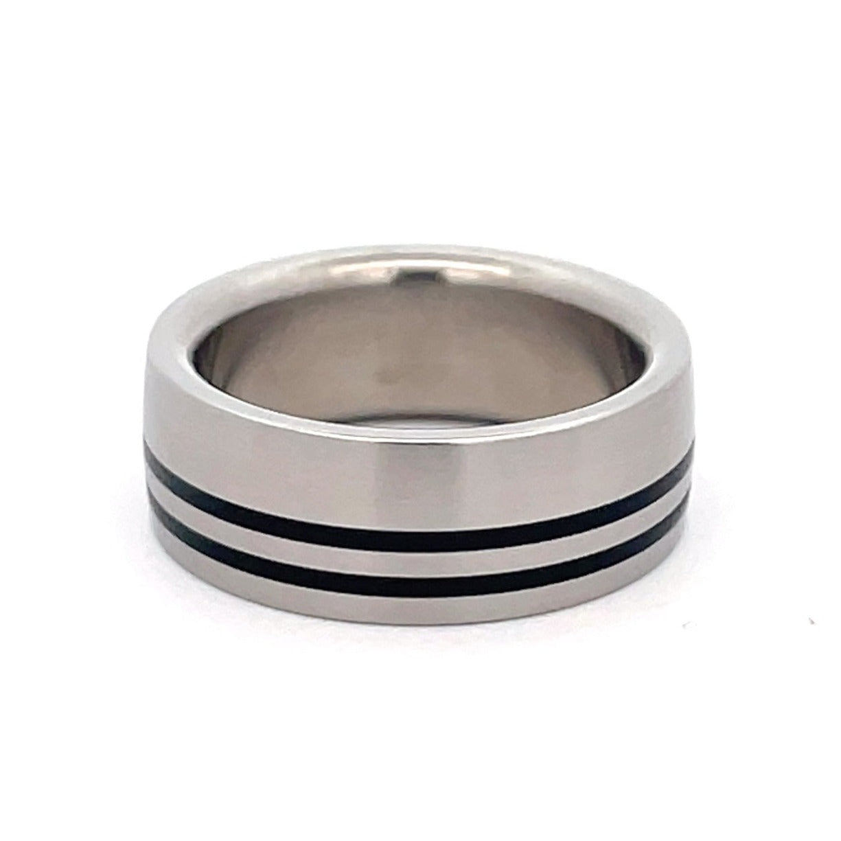 8mm Stainless Steel Black Line Ring - Size O