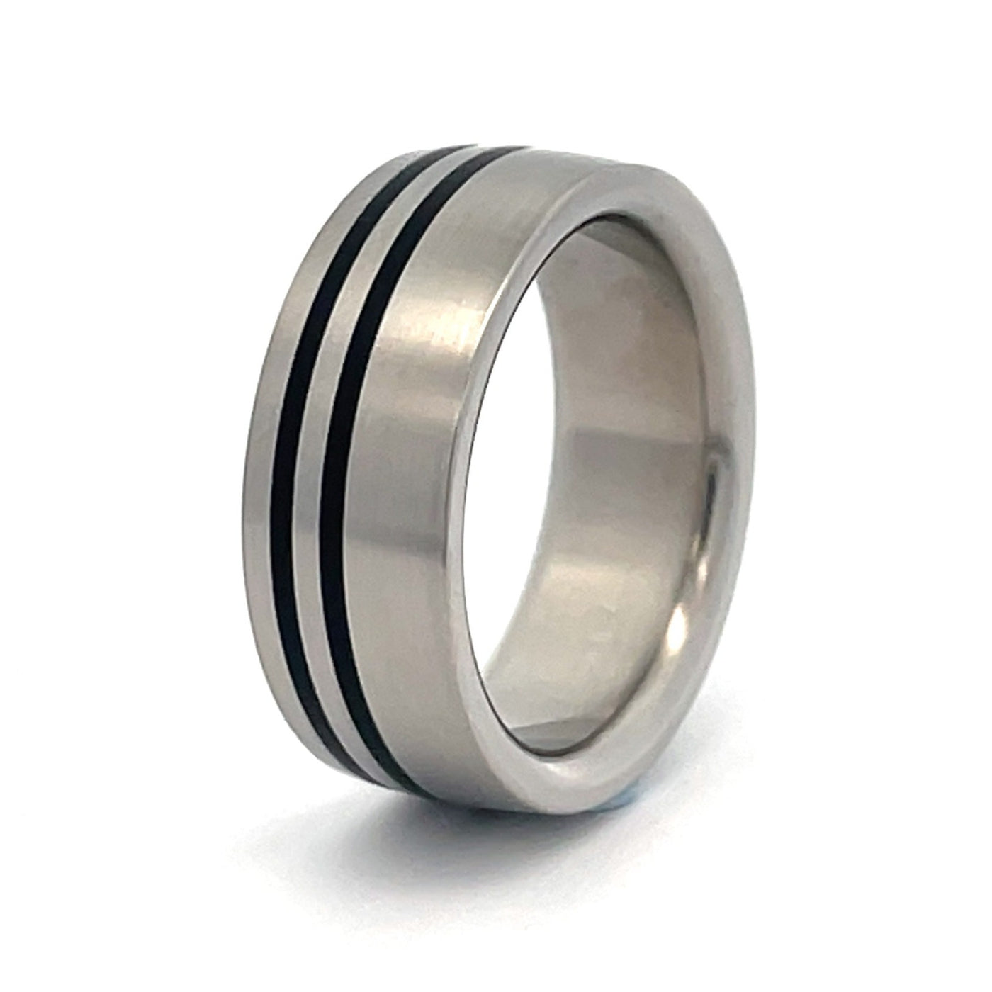 8mm Stainless Steel Black Line Ring - Size O