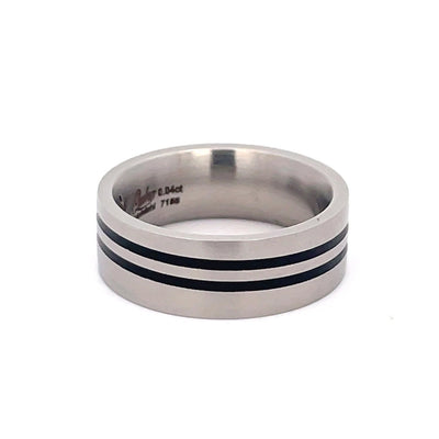 7mm Stainless Steel Black Line Diamond Ring - Size O