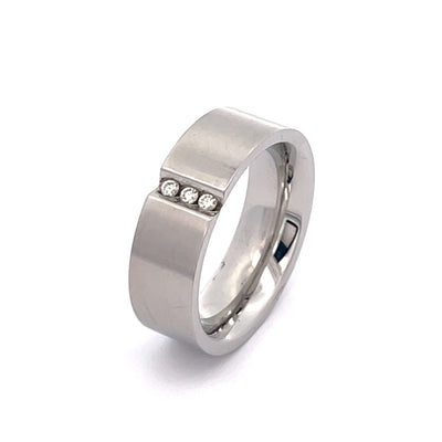 7.5mm Stainless Steel Triple Diamond Ring Size R 1/2