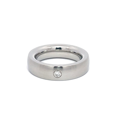 6mm Stainless Steel Flush Set Single Diamond Ring - Size O