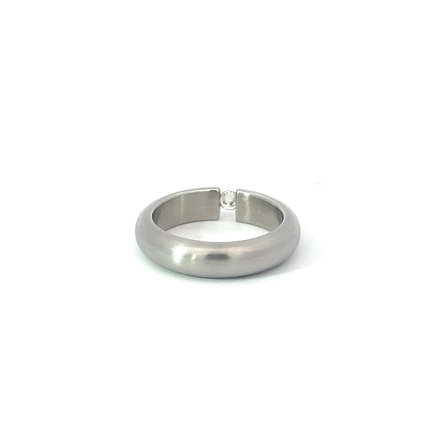 5mm Stainless Steel Tension Set Diamond Ring - Size M 1/2