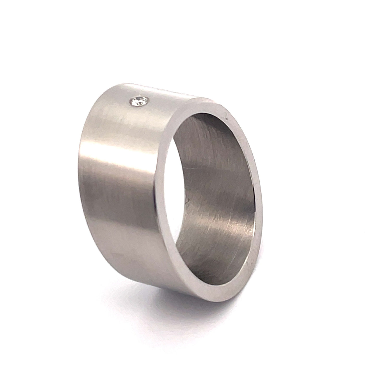 9mm Stainless Steel Flush Set Single Diamond Angled Ring