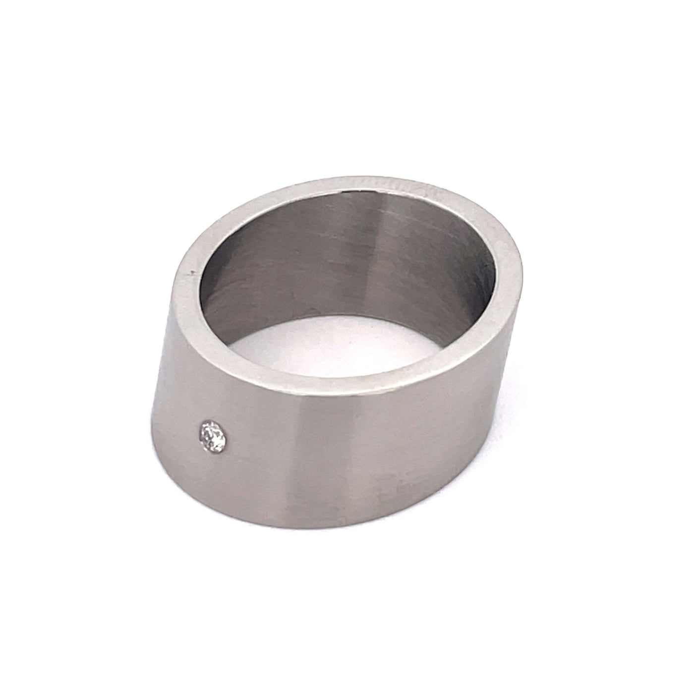 9mm Stainless Steel Flush Set Single Diamond Angled Ring