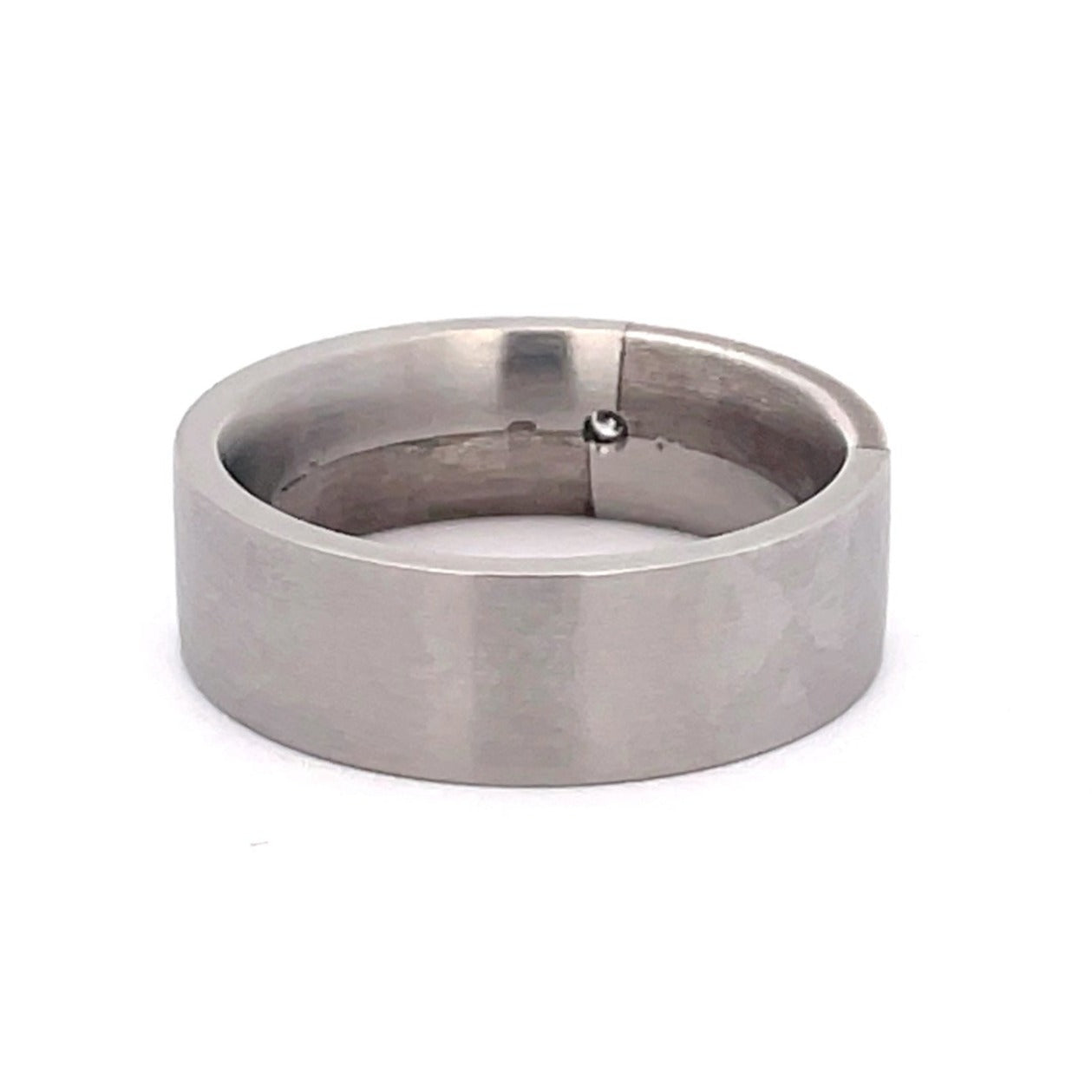 7mm Stainless Steel & Silver Diamond Ring - Size R 1/2