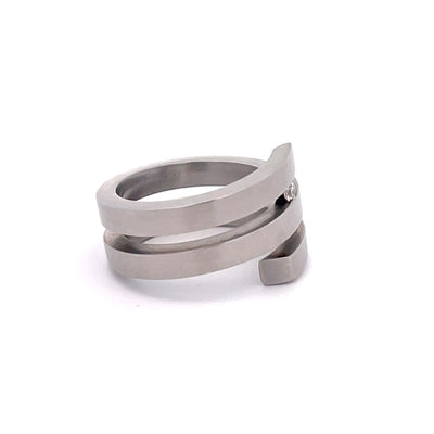 Brushed Stainless Steel Coil Diamond Ring Size N