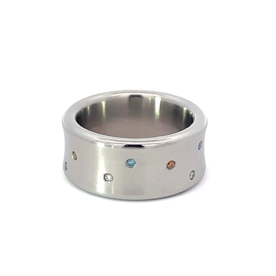 10mm Satin Stainless Steel Coloured Diamond Scatter Ring - Size N 1/2