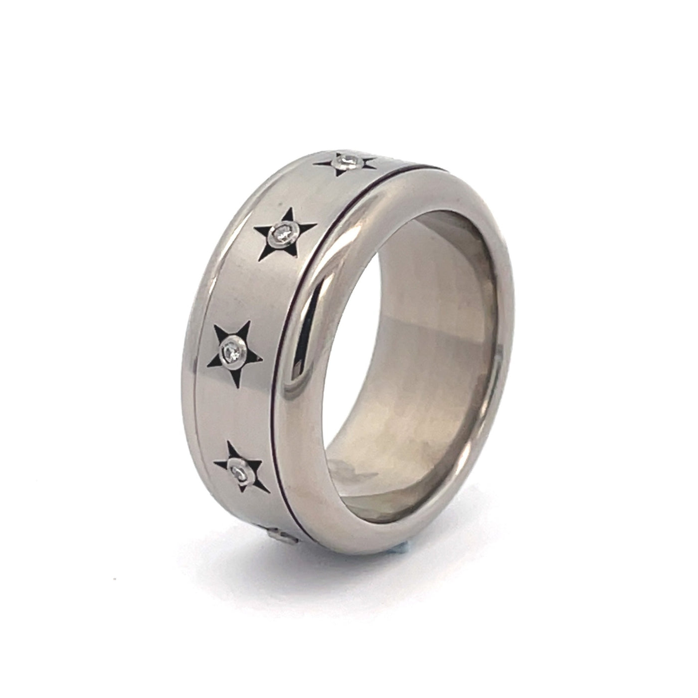 10mm Stainless Steel Spinner Diamond Eternity Ring - Size P