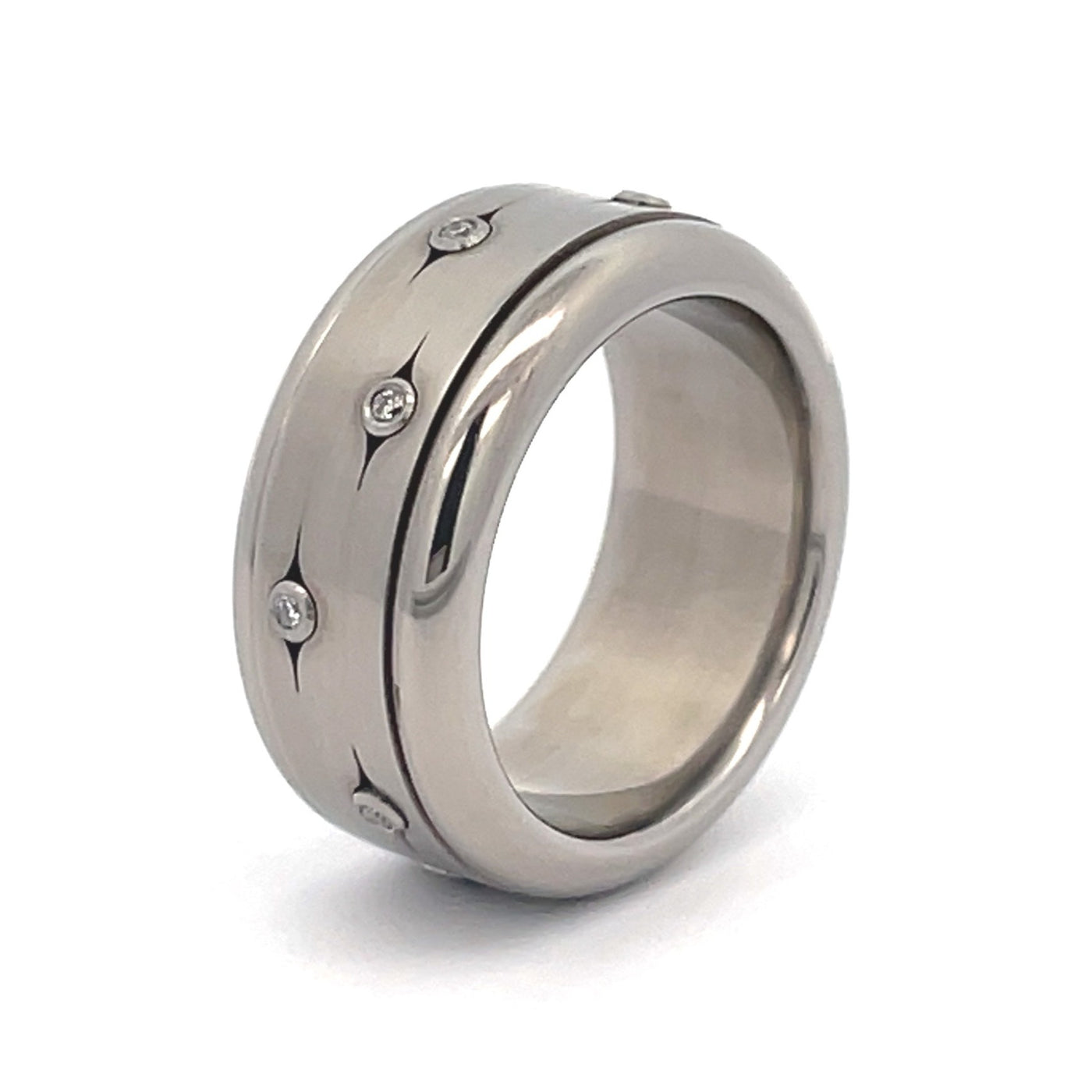 10mm Stainless Steel Spinner Diamond Eternity Ring - Size N