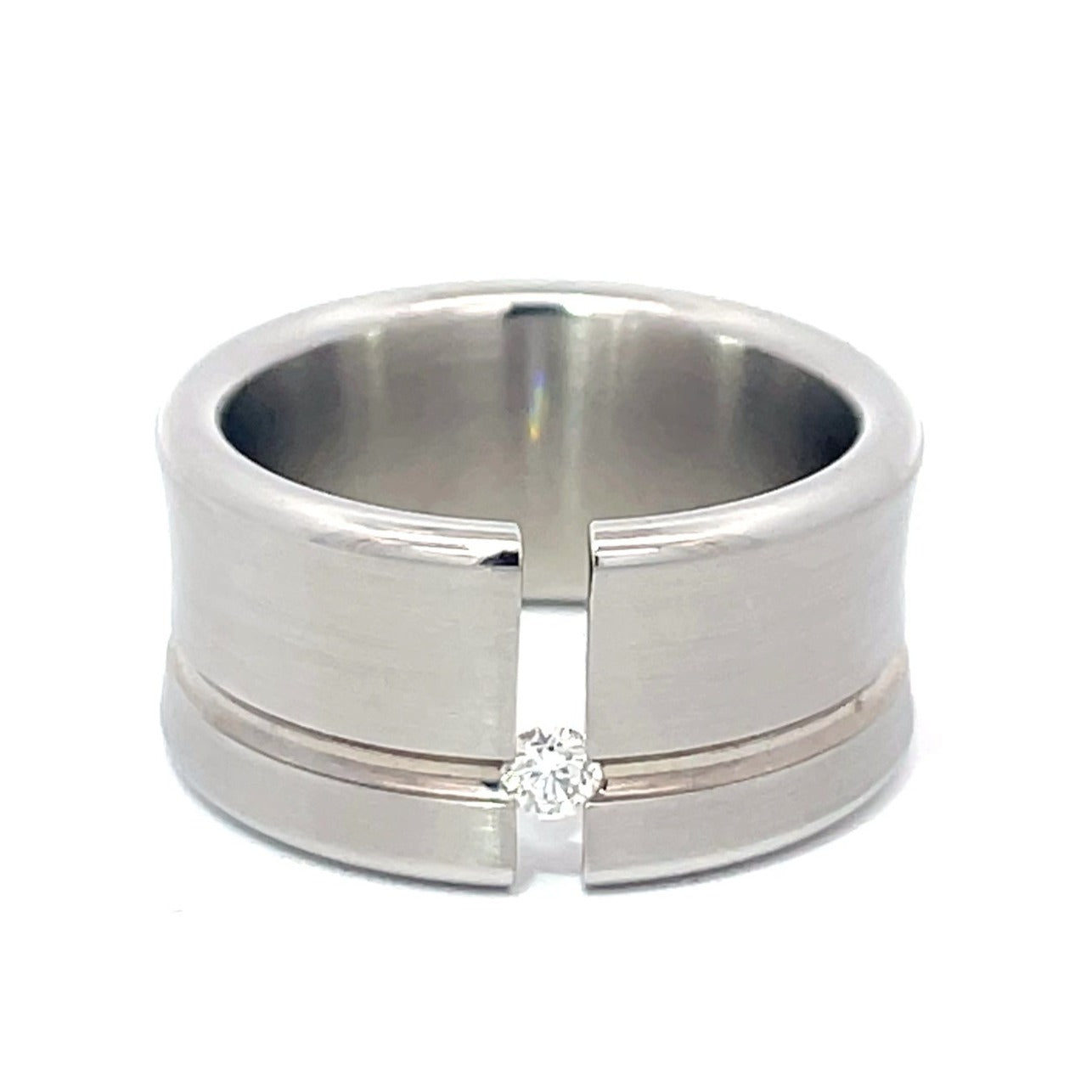 12mm Stainless Steel Tension Set Diamond Ring Size S