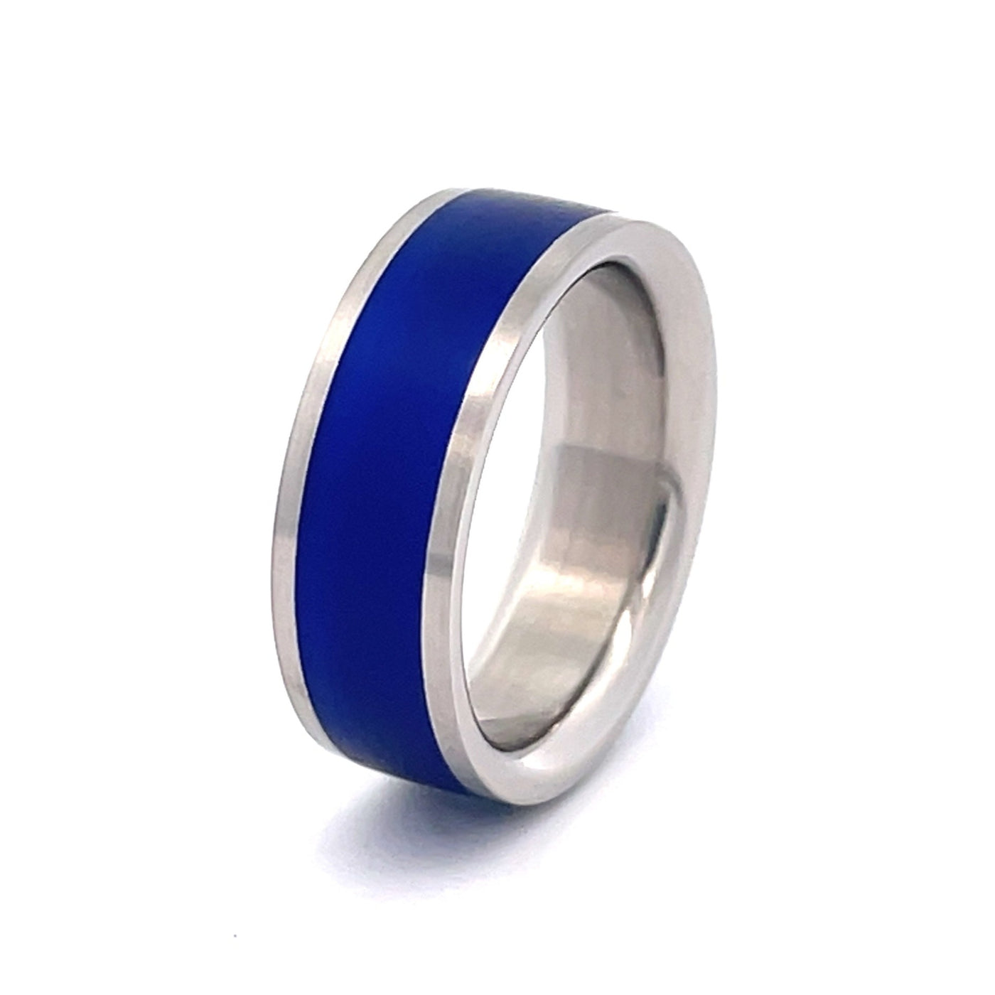 7mm Stainless Steel Blue Line Ring - Size M