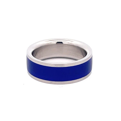 7mm Stainless Steel Blue Line Ring - Size M