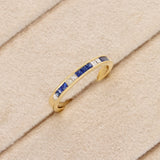 18ct Yellow Gold .28pts Square-cut Sapphire and .17pts Princess-cut Diamond Half Eternity Ring
