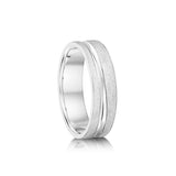 Silver 7mm D-Shaped Band with Frosted Finish and Concave Wave Centre Line