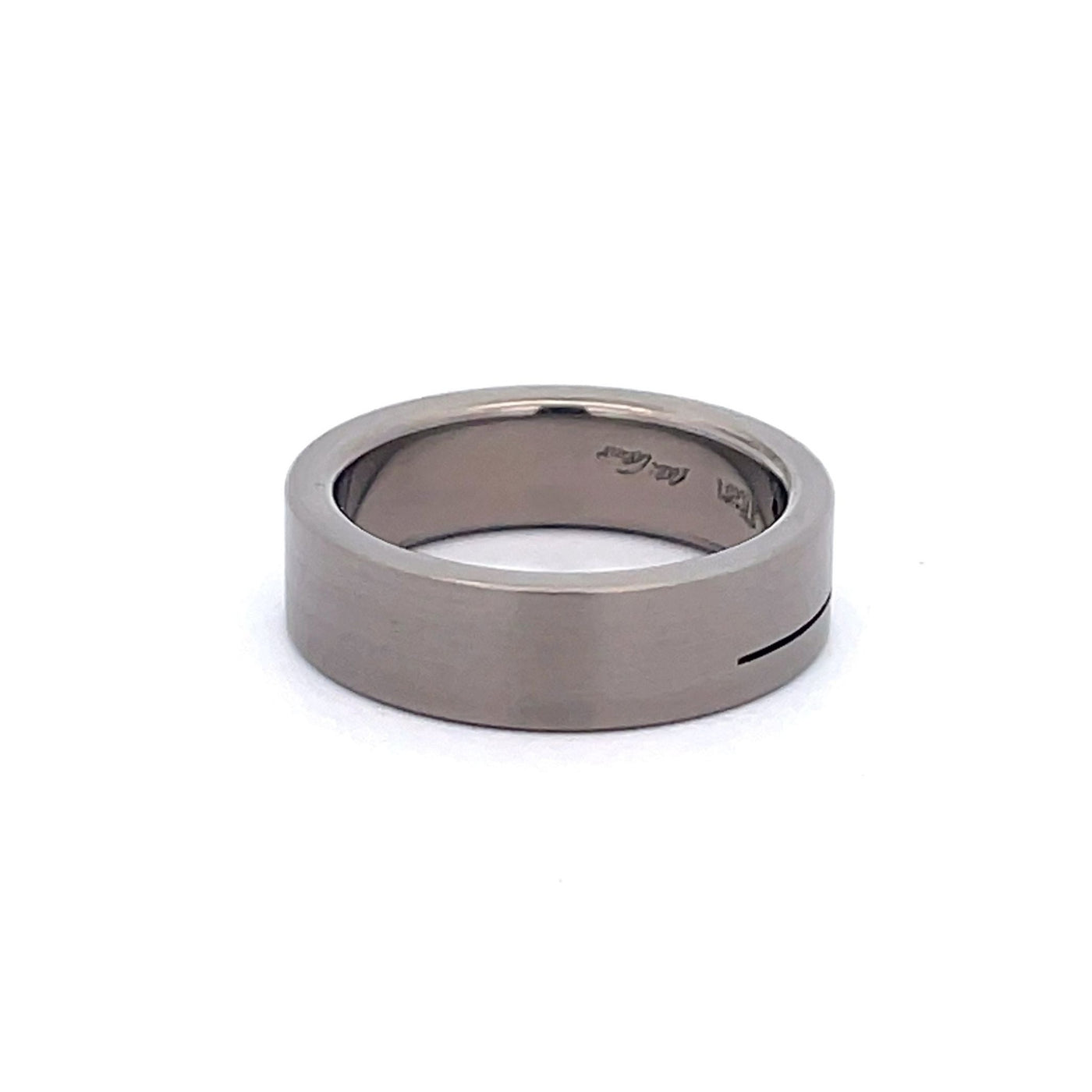 Titanium Ring with Incised Line & Diamonds Size M 1/2