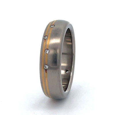 6mm Titanium & Yellow Gold & Diamond Ring Size N 1/2