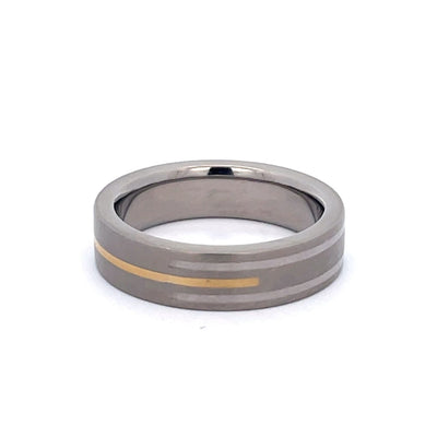 6mm Titanium Ring with Gold and Silver Inlay Size S