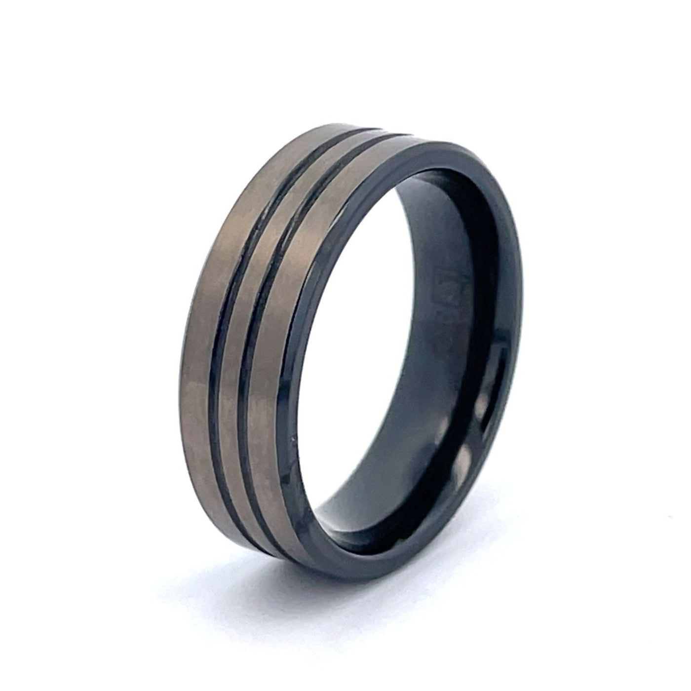 7mm Titanium & Black Zirconium GETi Ring Size T 1/2