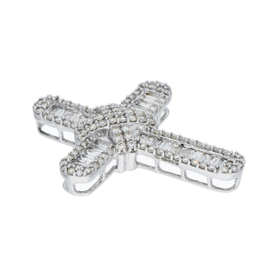 9ct White Gold Baguette and Round Diamond Cross Pendant