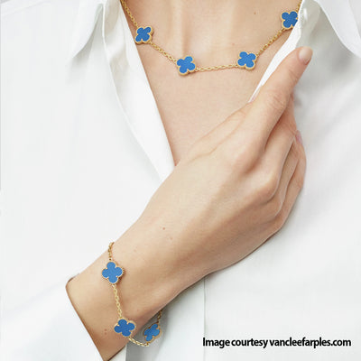 Pre-Loved Van Cleef & Arpels Vintage Alhambra Bracelet, 5 Motifs - 18ct Yellow Gold & Blue Agate