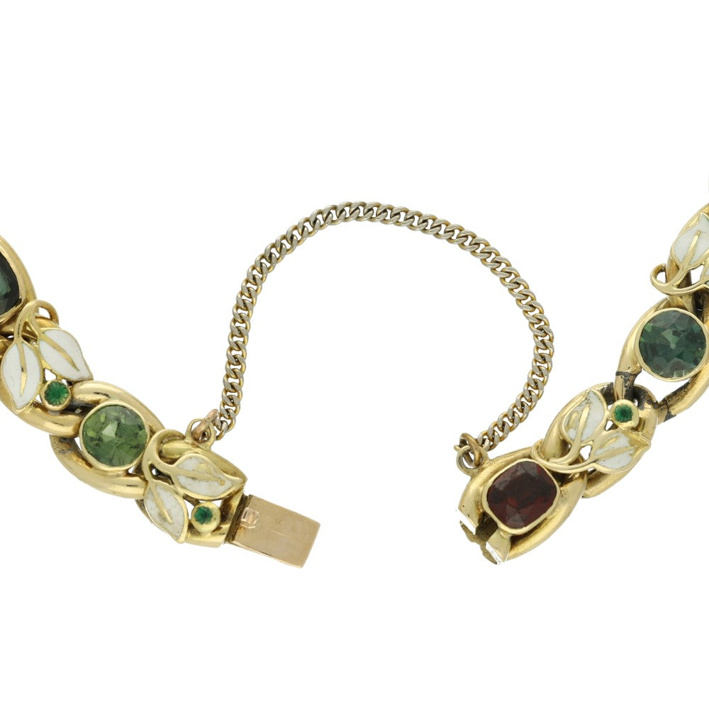 Pre-loved 14ct Yellow Gold Multi-Gemstone & Enamel Vintage Bracelet