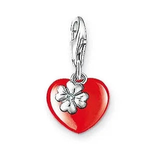 Thomas Sabo Red Enamel Heart & Diamond Clover Silver Charm DC0007-154-10