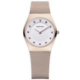 Bering Ladies 27mm Rose Gold PVD Stainless Steel Milanese Bracelet Watch 11927-366
