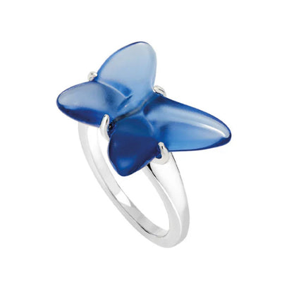 Lalique Butterfly Papillon Ring, Blue Crystal & Silver 10751300