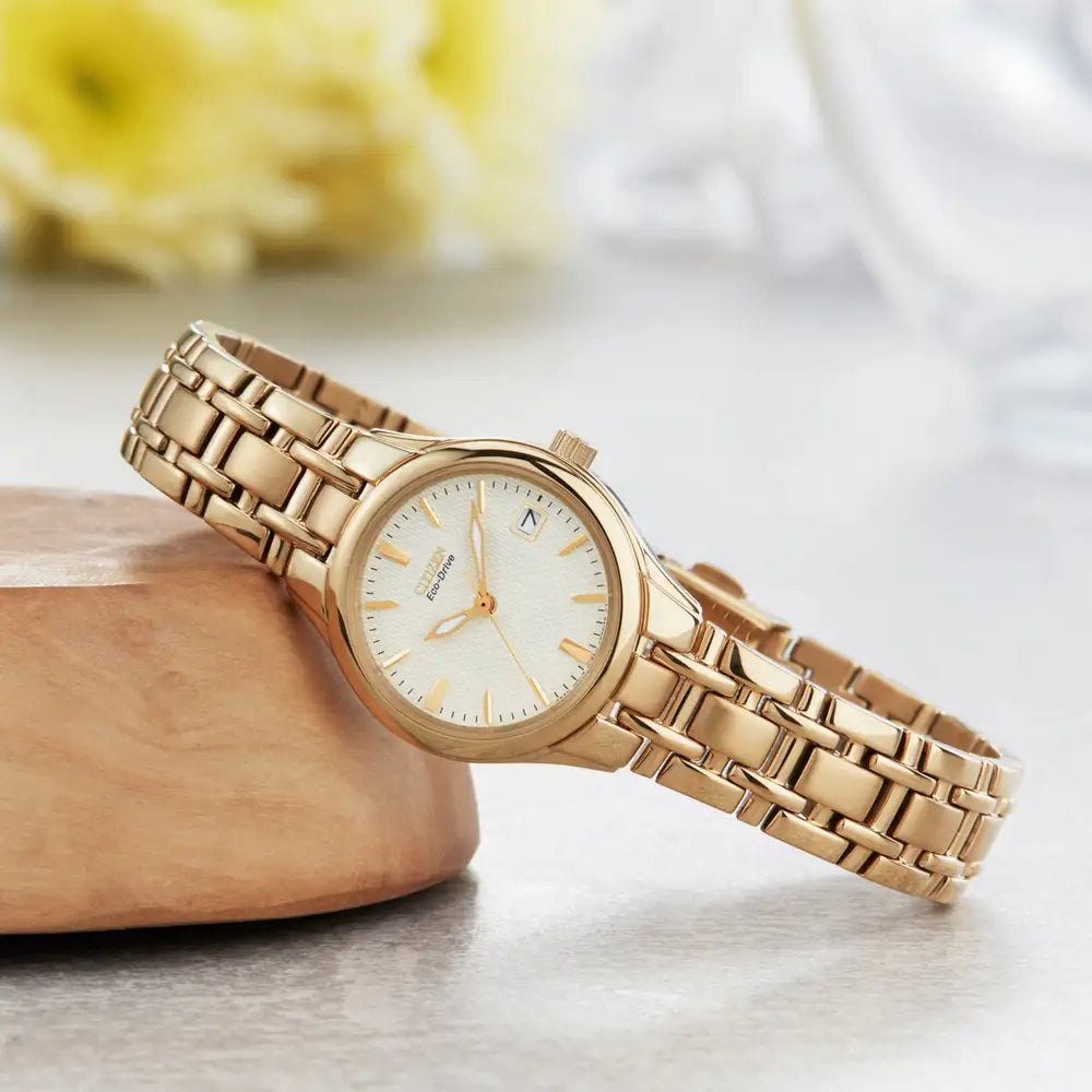 Citizen Eco Drive Ladies Bracelet Watch Yellow Gold Tone EW1262 55P GoldArts