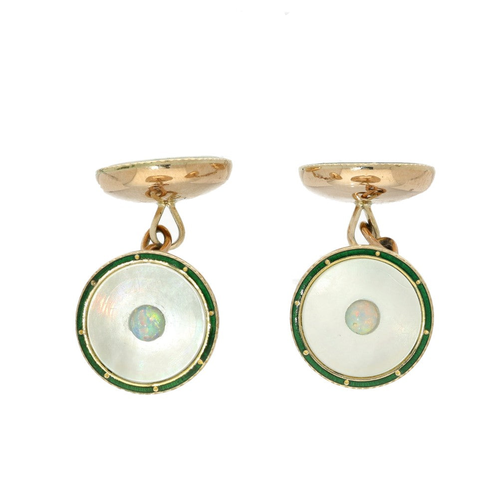 Pre-owned Vintage Mother of Pearl, Opal and Enamel Cufflinks