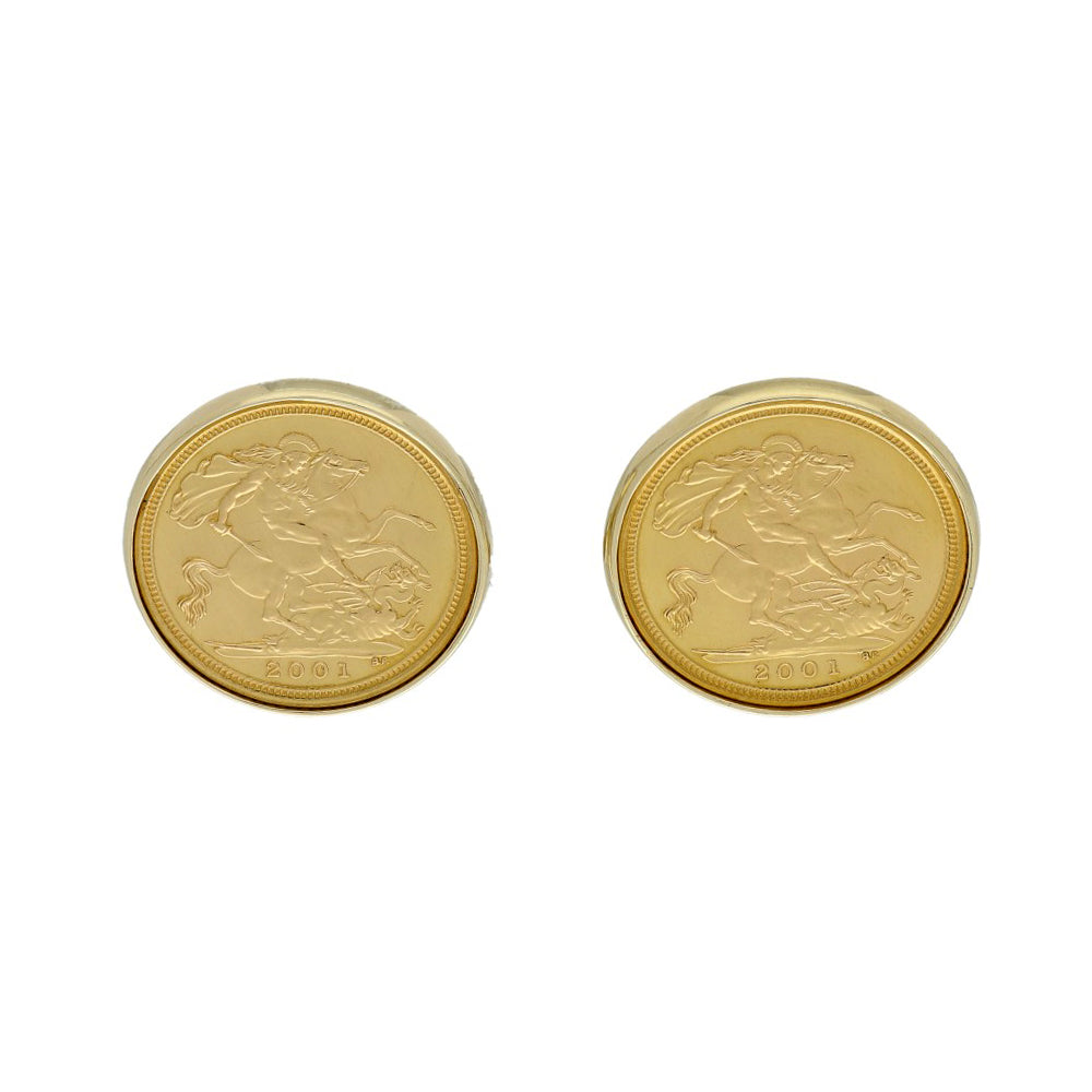 Pre-owned 9ct Yellow Gold Half Sovereign 2001 Cufflinks